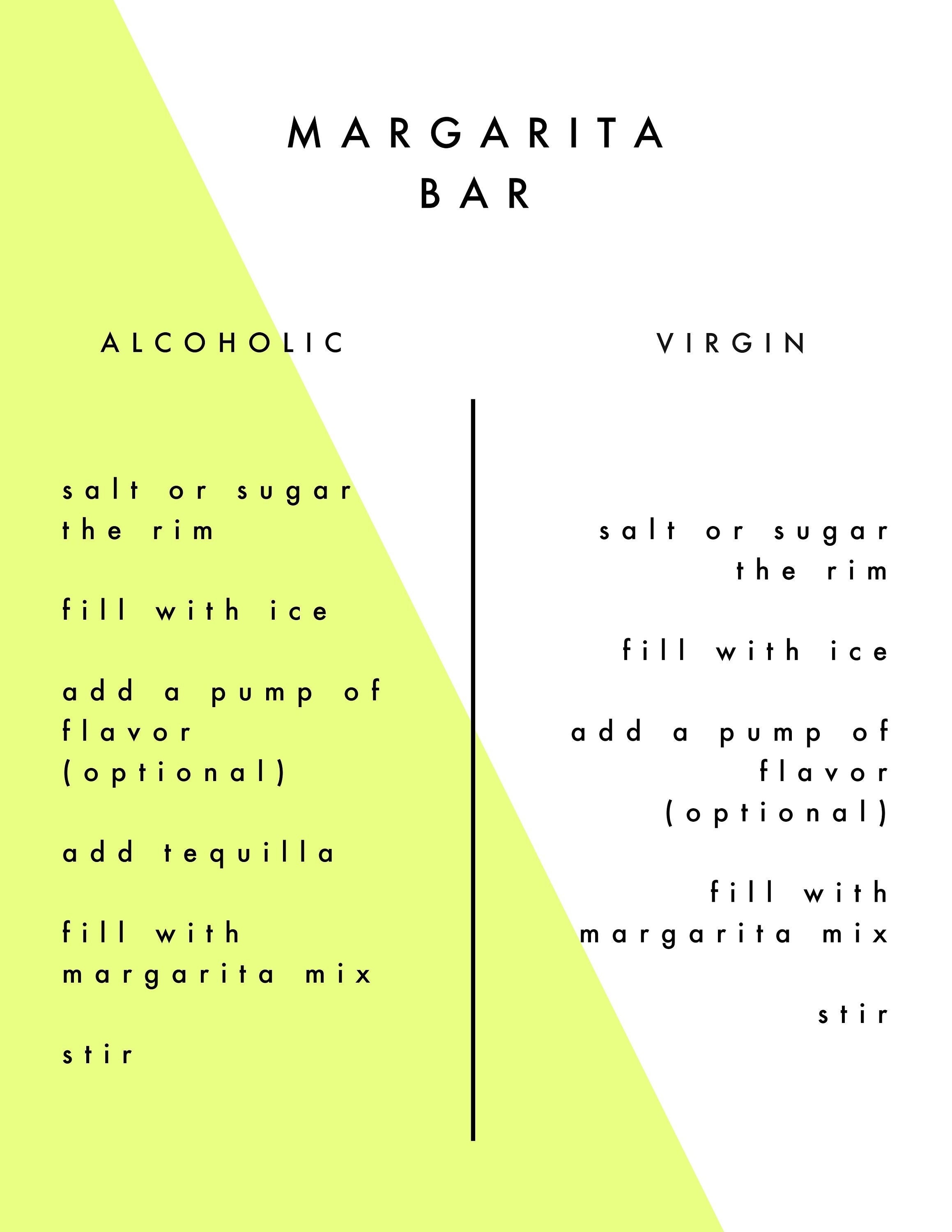 Printable Margarita Bar Recipe Digital Download Fiesta Bar Menu Drink