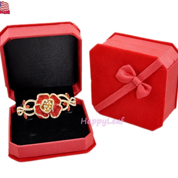 Deluxe Fine Velvet Watch Bangle Bracelet Jewelry Gift Box Red and Royal Blue