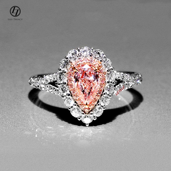 4ct CZ Ring Pink Pear Cut Cubic Zirconia Simulated Diamond for Women Engagement Proposal Wedding Size 7 8 9 by Lily Treacy