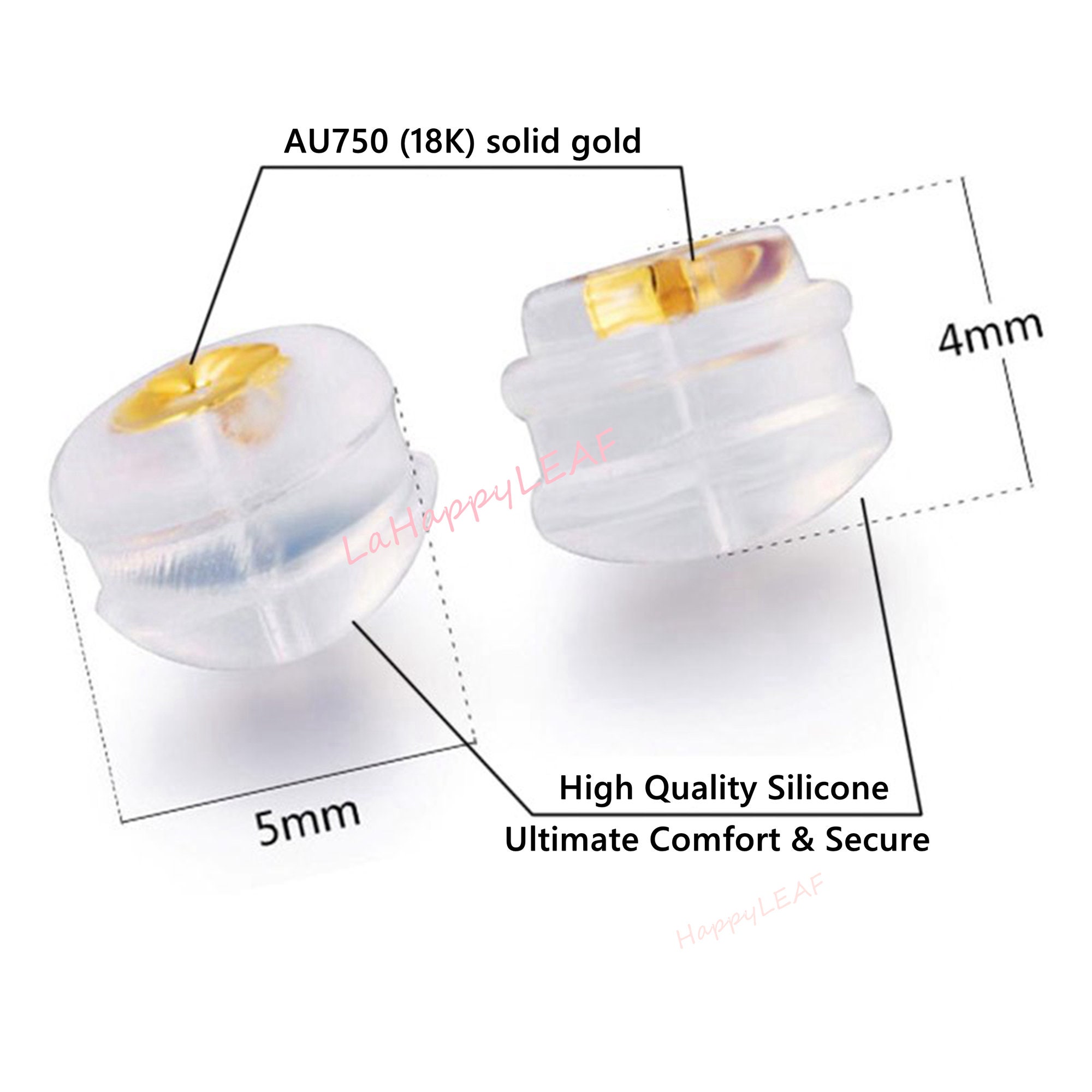 18K Solid Yellow White Rose Gold Earring Backs Silicone Padded Etsy