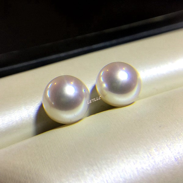 Japanese Akoya Saltwater Pearl 18K Solid Yellow or white gold Stud Earrings 7.5-8mm by Lily Treacy Bridal June Birthstone