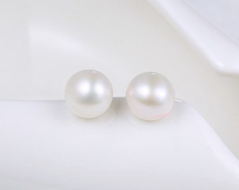 7-8mm Freshwater Pearl Stud Earrings White with Hypoallergenic Premium 925 Sterling Silver Back bridal gift