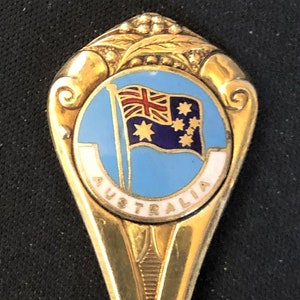 Australia and Flag on Light Blue (top) on Silver Plated Souvenir Spoon - pre-owned