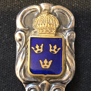 Arlanda, Schweden (Stamm) Wappen (oben) auf Silber vergoldet Souvenir Löffel - gebraucht