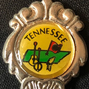 Tennessee mit Landkarte, Banjo, Gitarre, Flagge & Vogel (top) auf Schaufel Souvenir Löffel - pre-owned
