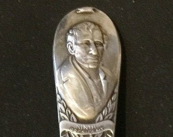 William Harrison (stem), Bust (top), Battle of Tippecanoe (bowl) on Silver Plated Spoon - pre-owned