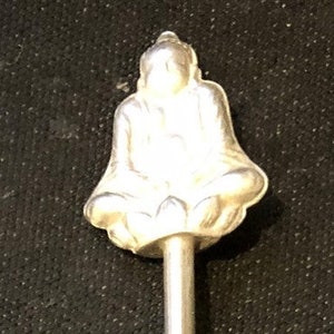 Japan ~ Buda (top) Bamboo Figure (stem) on Vintage Japanese Sterling Silver Demitasse Spoon - pre-owned