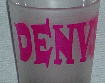 Denver, Colorado in Red on 1oz Frosted Glass Shot Glass - NEW