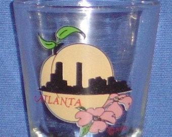 Atlanta, Georgia Skyline & Flowers on 1oz Glass Shot Glass - NEW