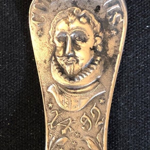 Columbus mit Büste (oben) Adler (Vorbau) auf Silber vergoldet Souvenir Löffel - gebraucht