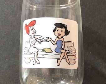 Wilma Flintstone & Betty Rubble on 2oz Glass Pedestal Shot Glass - NEW