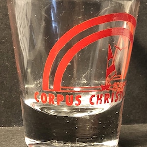 Corpus Christi, Texas with Sailboat in Red on 1oz Glass Shot Glass - NEW