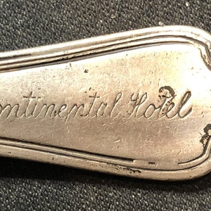 Continental Hotel, New York (top) on Silver Plated Souvenir Fork - pre-owned