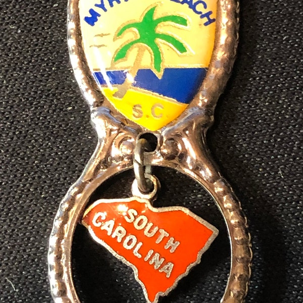 Myrtle Beach, South Carolina with Palm Tree (top) Map Charm (bowl) on Souvenir Spoon - pre-owned