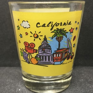 California with Heart and Children&#39;s Drawings on 1oz Glass Shot Glass - NEW