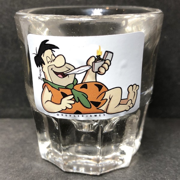 Fred Flintstone on 1oz Fluted Glass Shot Glass - NEW