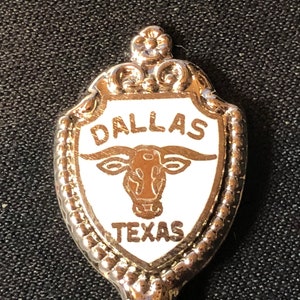 Dallas,Texas with Long Horn Head (top) Scalloped Bowl on Souvenir Spoon - NEW