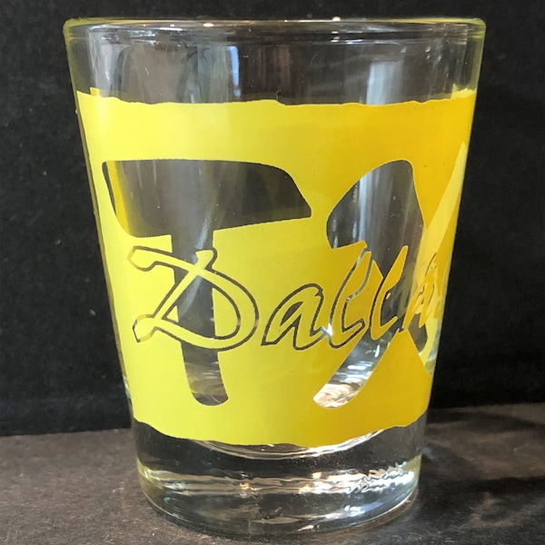 Dallas, Texas in Yellow on 1oz Glass Shot Glass – NEW