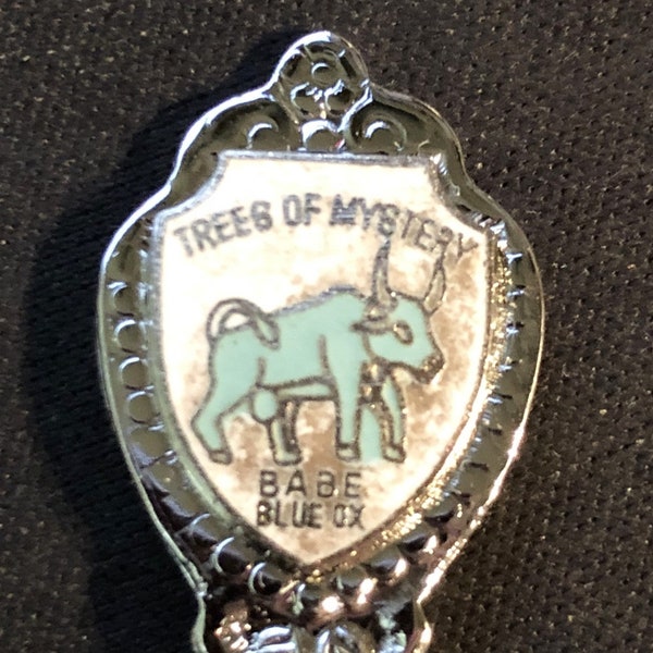 Trees of Mystery, California and Babe Blue Ox (top) on Chrome Souvenir Spoon - NEW