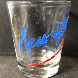 New York in Blue on 1oz Glass Shot Glass - NEW