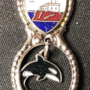 Oregon Küste mit Leuchtturm (oben) Delfin Anhänger (Stiel) Oregon Karte und Sehenswürdigkeiten (Schale) auf Souvenir Löffel - gebraucht