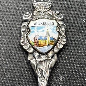 Bruxelles, Belgium with Building (top) on Silver Plated Souvenir Spoon - pre-owned