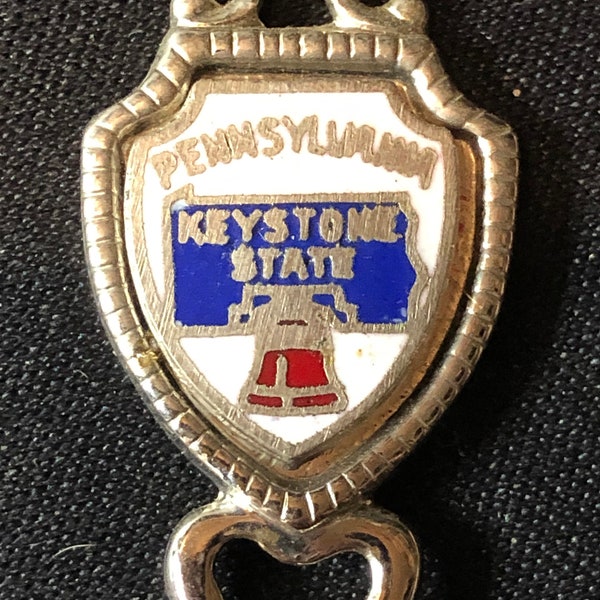 Pennsylvania ~ Keystone State ~ with Bell Charm (top) Map with Sites (bowl) on Souvenir Spoon - pre-owned