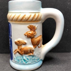 Two Deer and Two Trees on Hand Painted 1oz Ceramic Mini-mug Shot Glass - NEW
