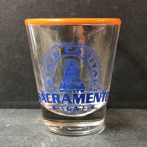 Sacramento, California State Capital on 1oz Glass Shot Glass with Orange Rim - NEW