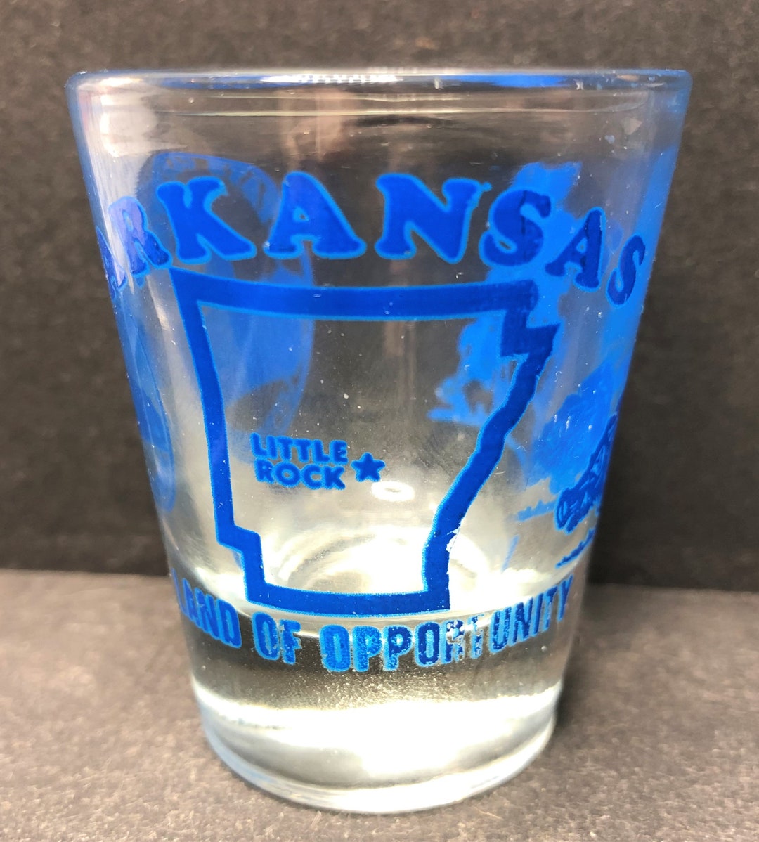 Arkansas With Map, Little Rock and Razorback on 1oz Glass Shot Glass ...