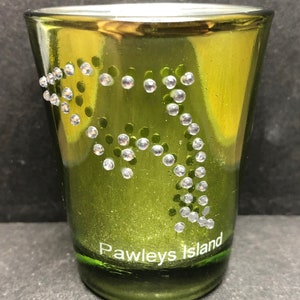 Pawleys Island, South Carolina with Dolphin on 1oz Green Glass Shot Glass - NEW