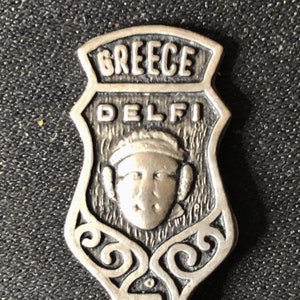 Delfi with Mask, Greece (top) on Souvenir Spoon - pre-owned
