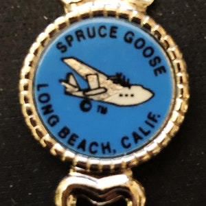 Spruce Goose and Queen Mary, Long Beach, California (top) Map (bowl) on Souvenir Spoon - NEW