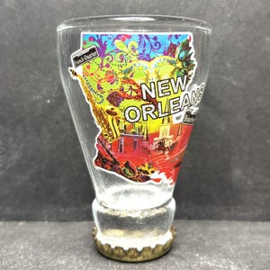 New Orleans, Louisiana Karte mit Sehenswürdigkeiten auf 1 Unze Glas Schnapsglas mit Flaschenverschluss - gebraucht