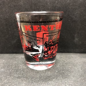 Kentucky with Churchill Downs, State Bird & Flower, State Capital, etc on 1oz Glass Shot Glass - NEW