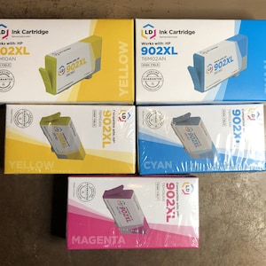 5 Brand New LD Ink Cartridges 902XL ~ 1-Magenta, 2-Cyan & 2-Yellow