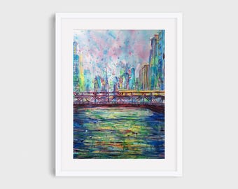 Chicago Watercolor Painting: Iconic City View, Original Wall Art