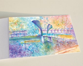 UK & Europe ONLY! Bristol Card, Impressionist Watercolour Painting, Impressionist bridge, Watercolor gift ideas