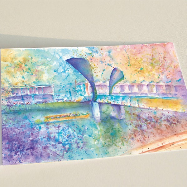 UK & Europe ONLY! Bristol Card, Impressionist Watercolour Painting, Impressionist bridge, Watercolor gift ideas