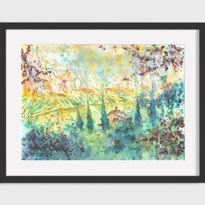 Tuscany Landscape Painting, Original Italian watercolor painting, Watercolour wall art, Easter personalised gift for her for him of Italy