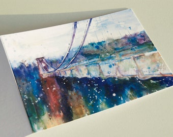 UK & Europe ONLY! Bristol Suspension Bridge Card, Impressionist Watercolour Painting, Gift ideas