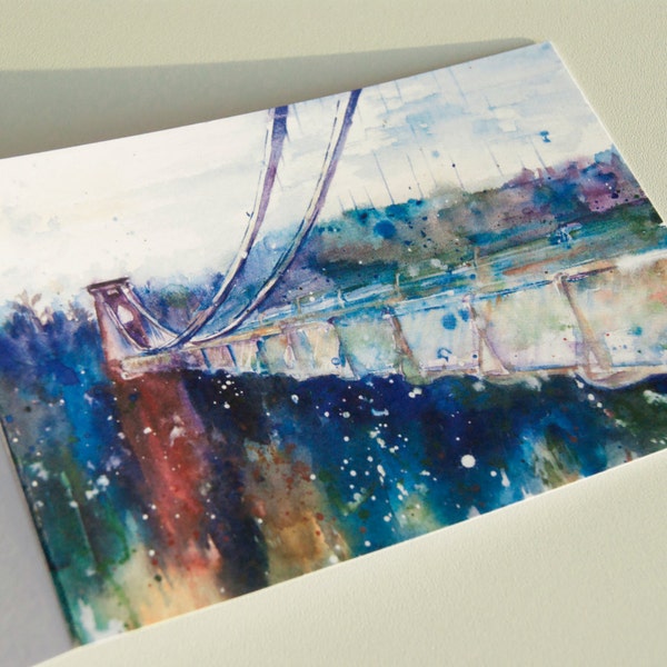 UK & Europe ONLY! Bristol Suspension Bridge Card, Impressionist Watercolour Painting, Gift ideas