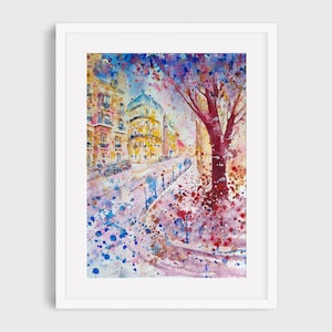Paris Watercolor Painting: Original Art, Parisian Street Scene