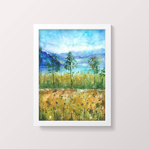 Norway Landscape, Original Watercolour Painting Watercolor Nature Painting Wall Art Norwegian Fjord Gift ideas Impressionist Christmas Sale