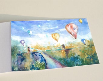 UK & Europe ONLY! Bristol Balloons Card, Watercolour Painting, Watercolor Gift Ideas