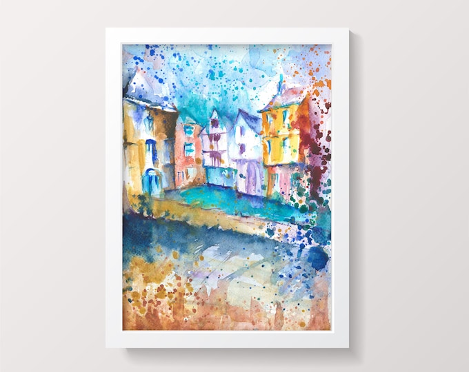 Bristol Original Watercolour Painting, Christmas Steps, Watercolour