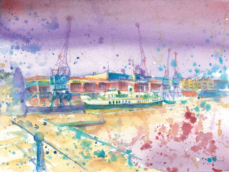 Bristol Original Watercolour Painting Romantic sunset Mshed Etsy