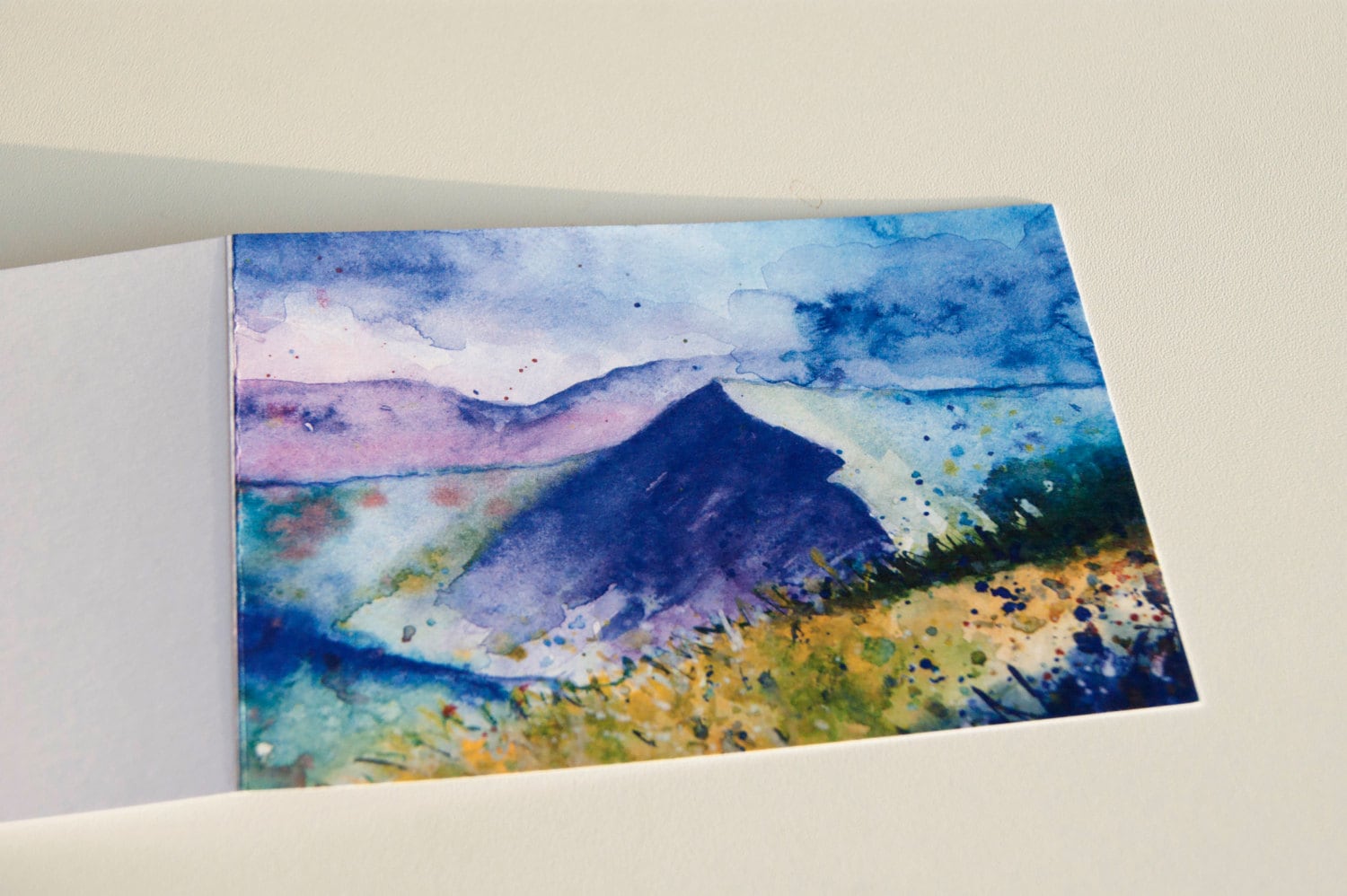 Blue Mountain Watercolor Card: Impressionist Landscape Art