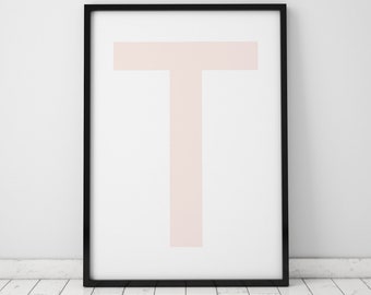 T Letter Poster Blush Pink, Initial Wall Art, Scandinavian Art, Scandinavian Poster, Initial Poster T, T Letter Print, INSTANT DOWNLOAD
