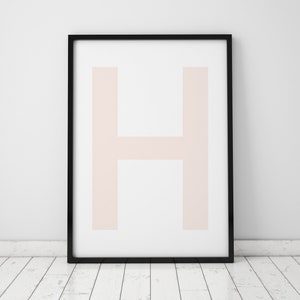 H Letter Poster Blush Pink, Initial Wall Art, Scandinavian Art, Scandinavian Poster, Initial Poster H, H Letter Print, INSTANT DOWNLOAD